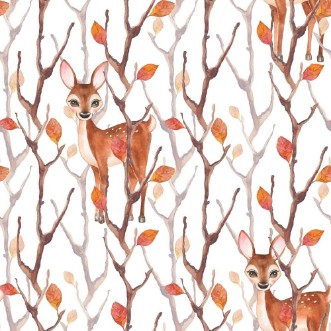 Afbeeldingen van Watercolor  seamless pattern with fawn and autumn forest Hand drawn background 1
