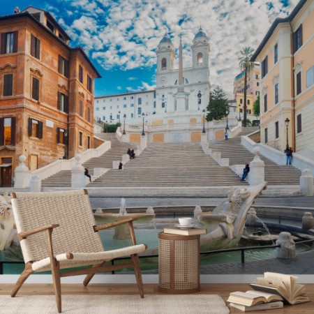 Picture of Famous Spanish Steps with fountain Rome Italy