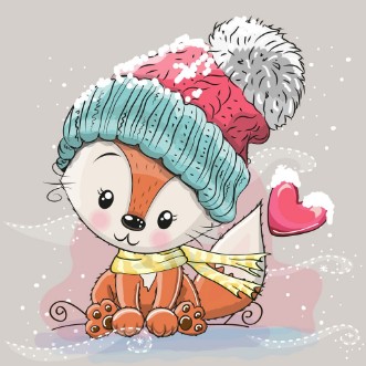 Afbeeldingen van Cute Fox in a knitted cap