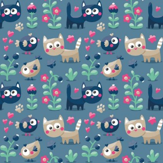 Bild på Seamless cute winter pattern made with cats flowers plants footmark hearts berries