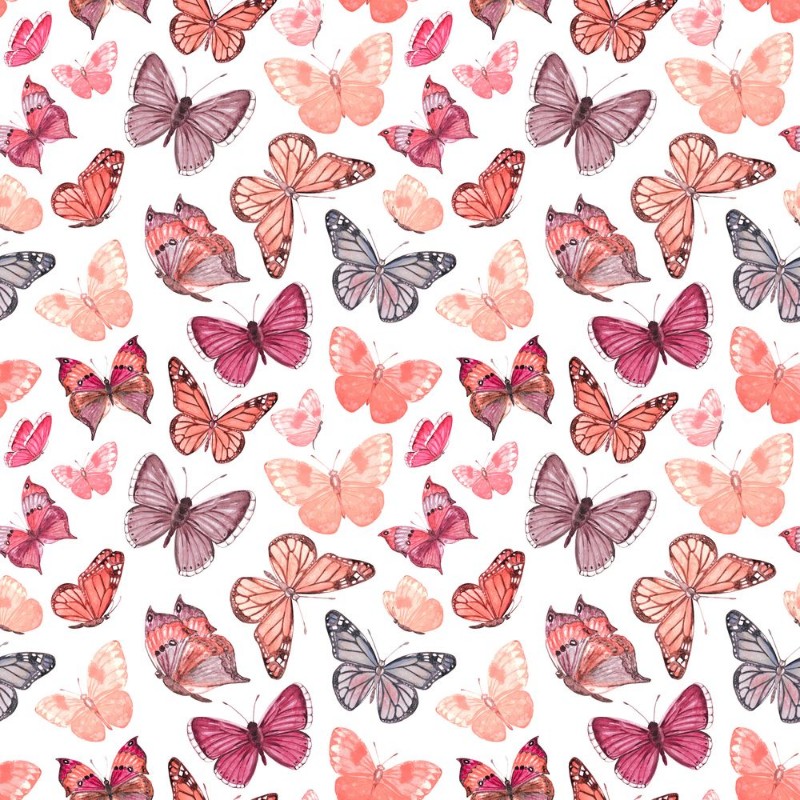 Picture of Retro seamless texture with flying butterflies watercolor paint