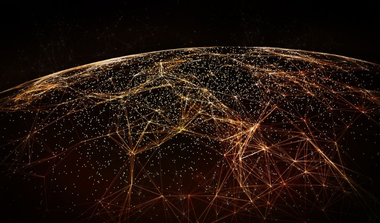 Afbeeldingen van Global International Connectivity BackgroundConnection lines Around Earth Globe Futuristic Technology Theme Background with Light Effect