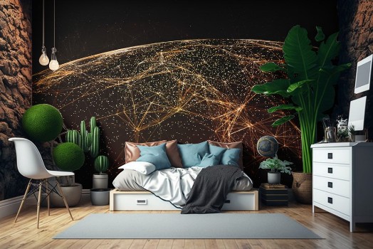 Picture of Global International Connectivity BackgroundConnection lines Around Earth Globe Futuristic Technology Theme Background with Light Effect