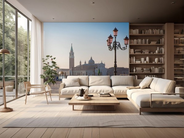 Picture of Venice - Saint Mark square and San Giorgio Maggiore church in background in morning light