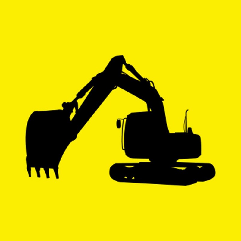 Bild på Icono plano silueta excavadora en fondo amarillo