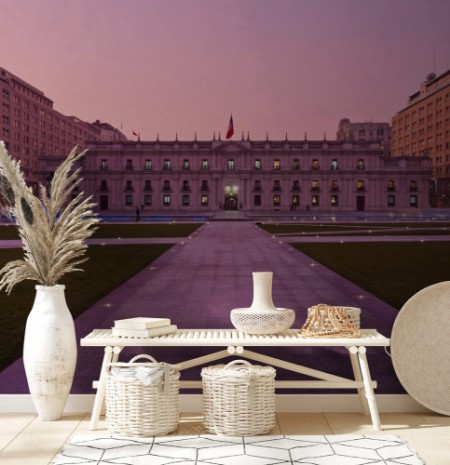 Picture of Chile Santiago Twilight view of La Moneda Palace from the Plaza de la Ciudadania