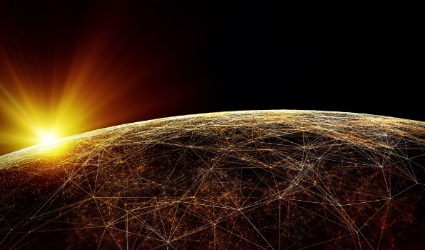 Picture of Global International Connectivity BackgroundConnection lines Around Earth Globe Futuristic Technology Theme Background with Light Effect 3d illustration