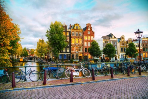 Picture of Amsterdam city view with canals and bridges