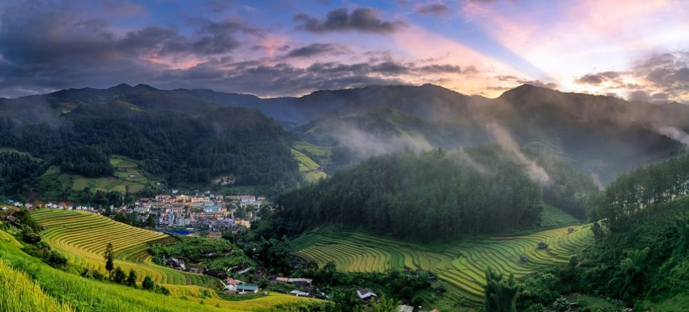Picture of Mu cang chai in town at sunrise