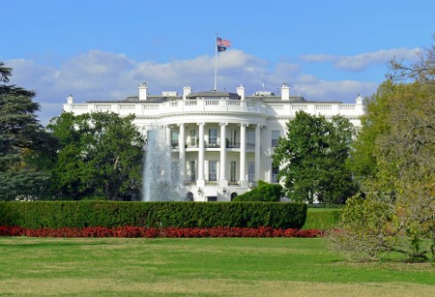 Picture of The White House in Washington DC is the home and residence of the President of the United States of America and popular tourist attraction