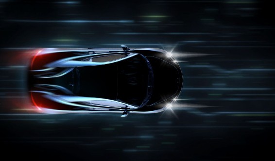 Bild på High speed black sports car - futuristic concept with grunge overlay - 3d illustration