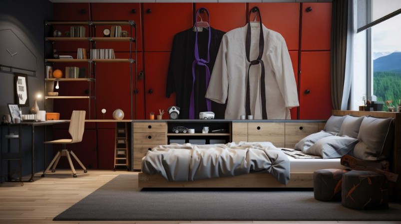 Picture of Two karate uniforms hanging on locker