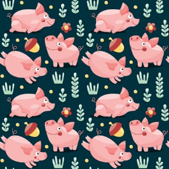 Picture of Seamless pattern with pigs plants and acorn