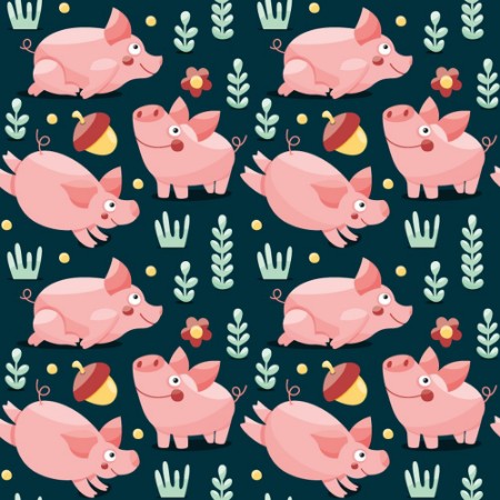 Picture of Seamless pattern with pigs plants and acorn