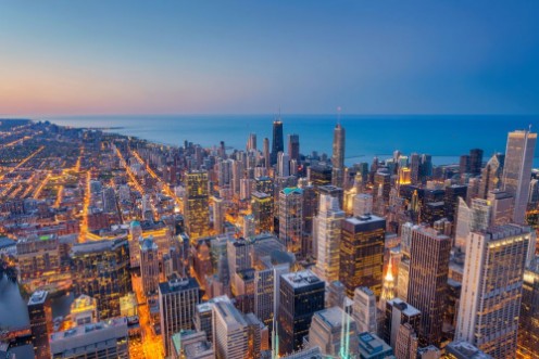 Afbeeldingen van Chicago Cityscape image of Chicago downtown during twilight blue hour