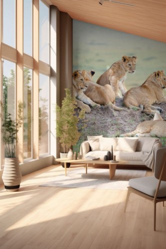 Afbeeldingen van Group of young lions on the hill The lion Panthera leo nubica known as the East African or Massai Lion