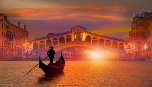 Picture of Gondola near Rialto Bridge in Venice Italy