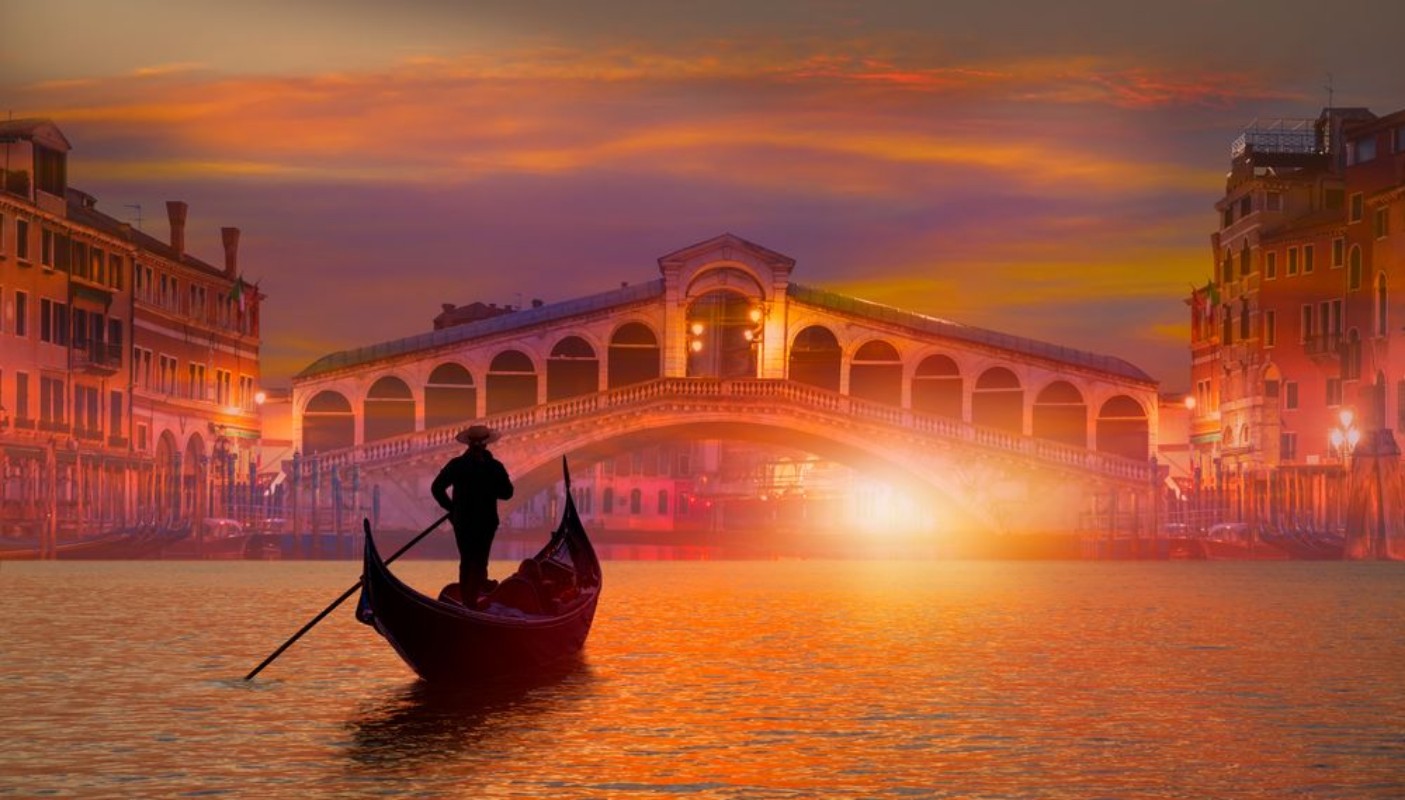 Picture of Gondola near Rialto Bridge in Venice Italy