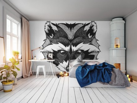 Bild på Raccoon head illustration black and white 