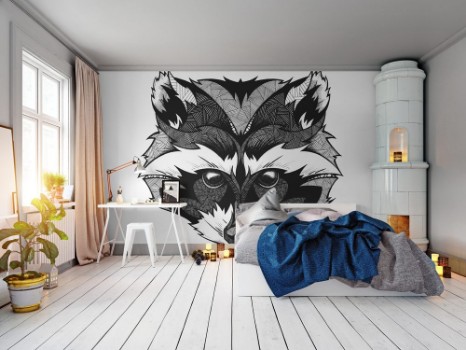 Picture of Raccoon head illustration black and white 