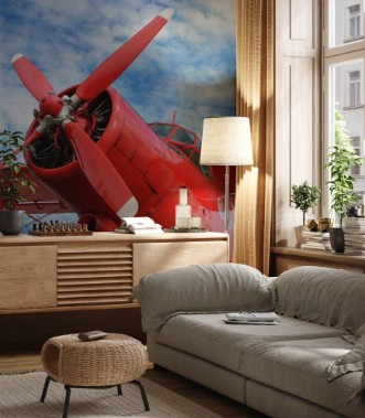 Image de Red airplane biplane with piston engine
