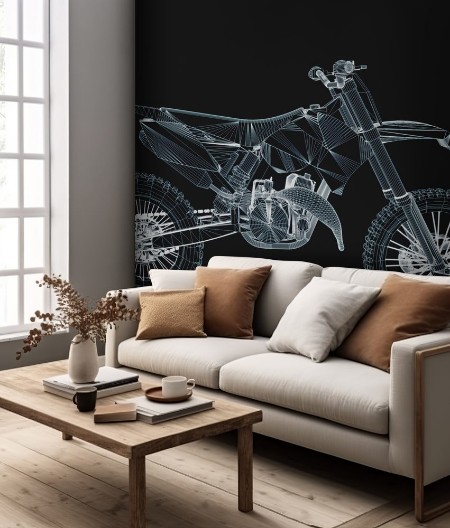 Picture of Motorbike in Hologram Wireframe Style Nice 3D Rendering