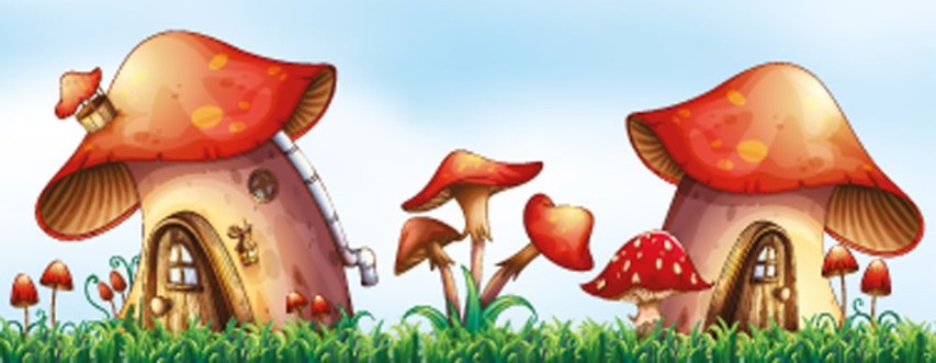 Afbeeldingen van Mushroom houses in the garden