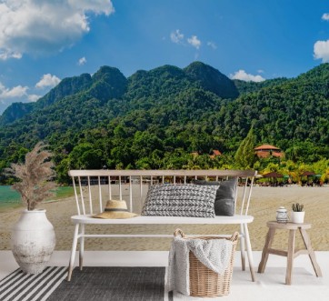Picture of Relaxing on remote paradise beach Tropical bungalow and luxury house on untouched sandy beach with palms trees in Langkawi Island Malaysia