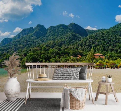 Picture of Relaxing on remote paradise beach Tropical bungalow and luxury house on untouched sandy beach with palms trees in Langkawi Island Malaysia