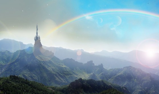 Picture of Witches castle in oz with rainbow