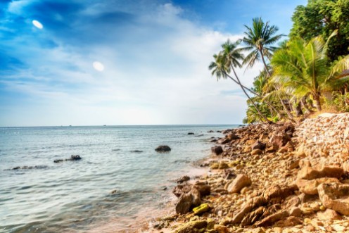 Beautiful tropical landscape blue water green palms Thailand photowallpaper Scandiwall