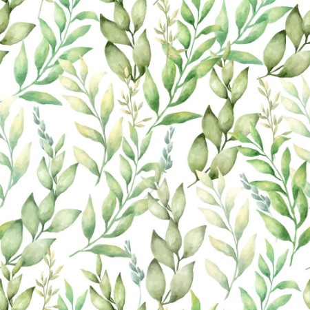 Picture of Vector watercolor hand draw seamless pattern with different type of green leaves and branches