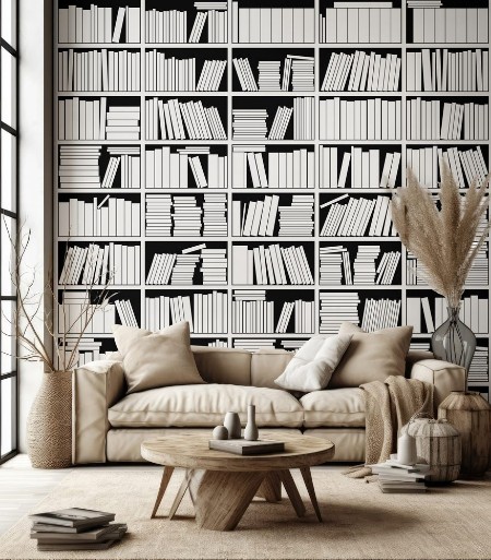 Picture of Bookshelf In Black And White Vector Illustration