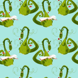 Bild på Dragons with a flower and a book Diada de Sant Jordi the Saint Georges Day Seamless background pattern 