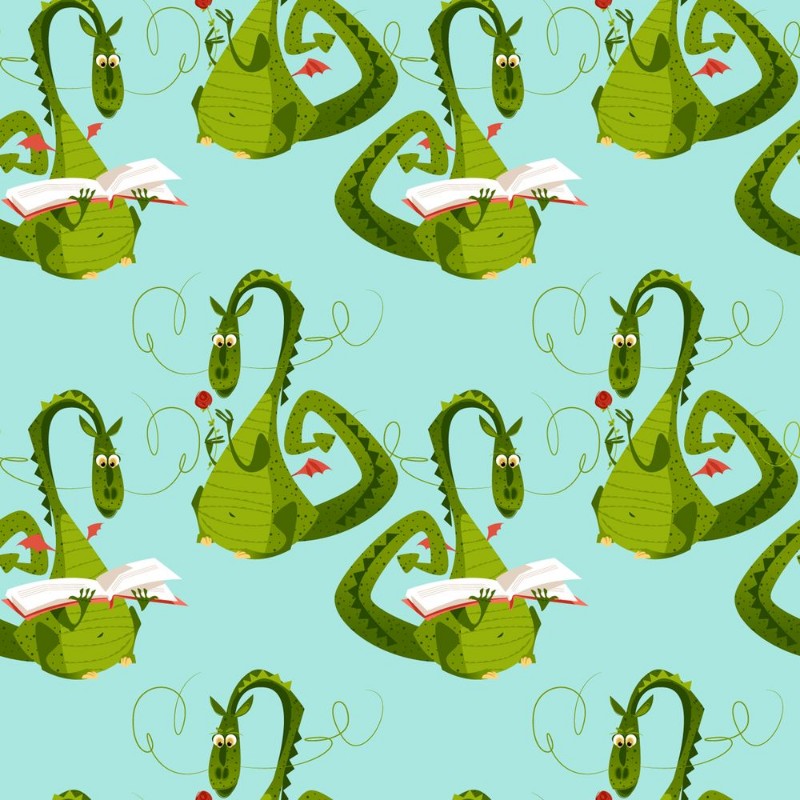 Bild på Dragons with a flower and a book Diada de Sant Jordi the Saint Georges Day Seamless background pattern 