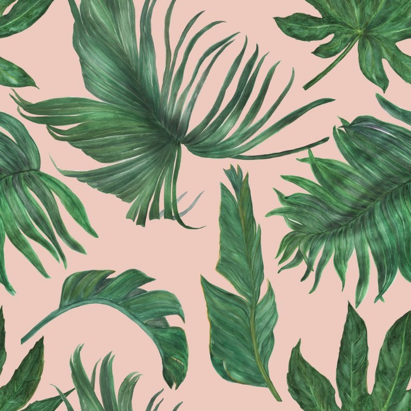 Bild på Watercolor painting seamless pattern with bananas and palm leaves