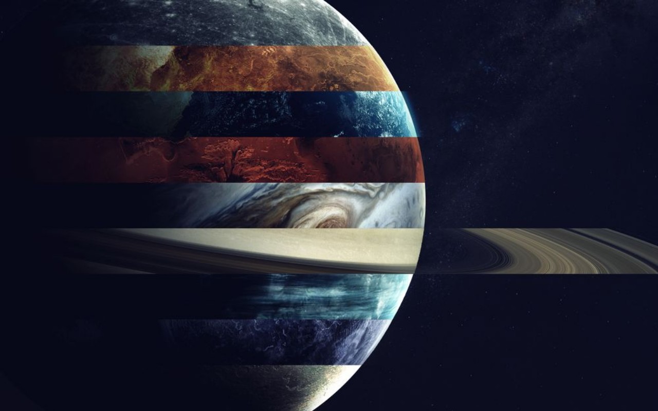 Afbeeldingen van All solar system planets in one Modern minimalistic art Elements of this image furnished by NASA