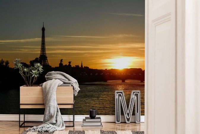 Picture of Beautiful sunset panorama of Paris with Eifell tower