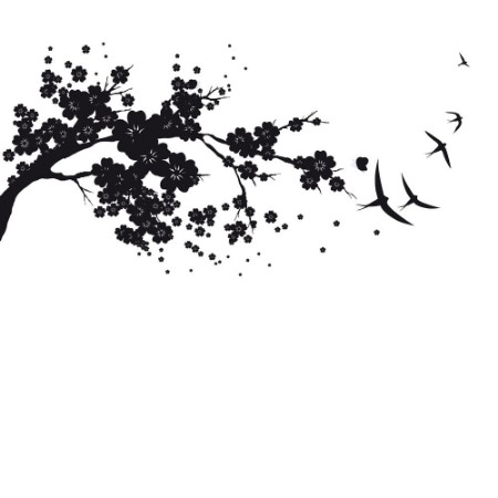 Black silhoueteflowers tree  on a white photowallpaper Scandiwall