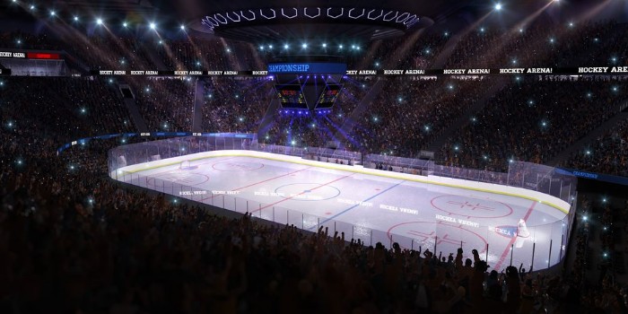 Bild på Sport hockey stadium 3d render whith people fans and light