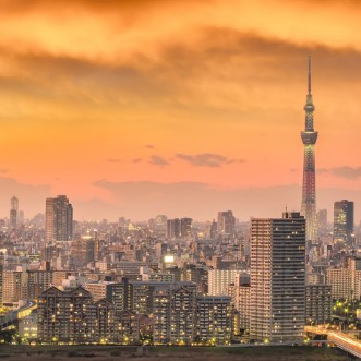 Afbeeldingen van Tokyo city skyline at sunset