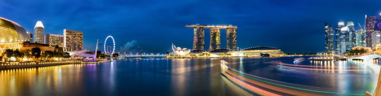Afbeeldingen van Singapur Marina und Skyline am Abend