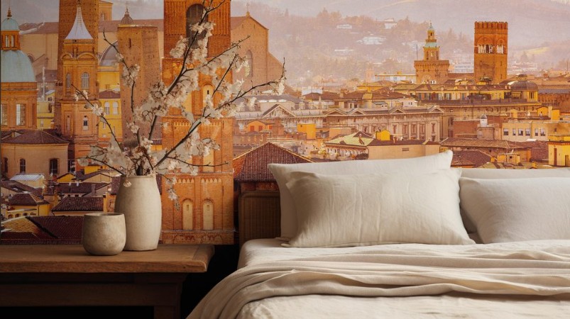 Image de Bologna cityscape with towers and buildings San Luca Hill in background