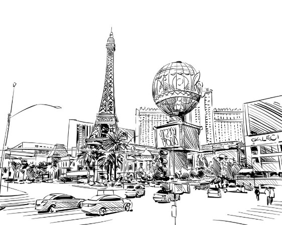 Bild på Las Vegas city hand drawnUSA Nevada Street sketch vector illustration