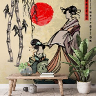 Picture of Beautiful japanese geisha girl classical Japanese woman ancient style of drawing vector