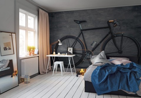 Afbeeldingen van An authentic vintage single speed bicycle over grey background