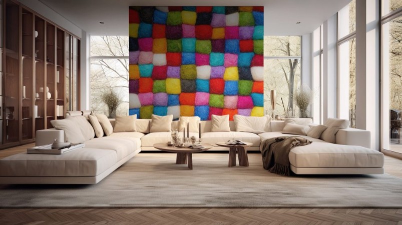 Picture of Color wool background - balls of syntetic wool yarn - geometric rainbow pattern