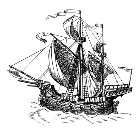 Afbeeldingen van Old caravel vintage sailboat Hand drawn vector sketch