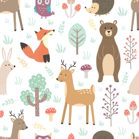 Afbeeldingen van Forest seamless pattern with cute animals