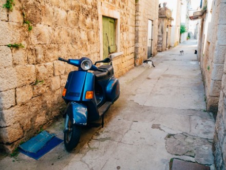 Image de Retro Scooter for hipsters on the streets of Croatia and Montenegro A small malotrade moped